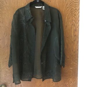 French Laundry Sheer Tunic Blouse with Embroidered design-Dark Green Size Large